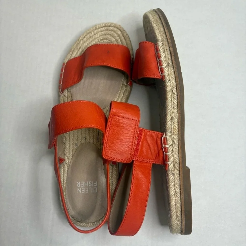 Eileen Fisher Espadrille Sandals Size 9 Orange Leather